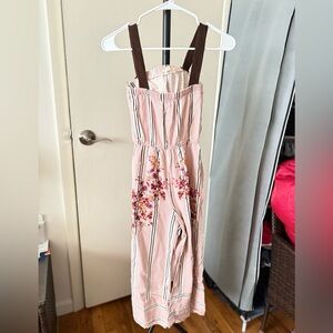 Pink Striped Jumpsuit with Floral Embroidery